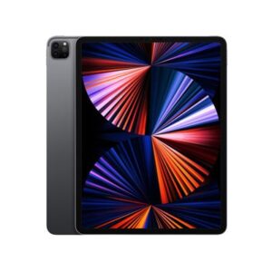 Apple iPad i space grey farve, vist skråt med skærm tændt