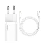 Baseus Oplader Super Si PD 20W 1x USB-C Hvid + USB-C - Lightning Kable