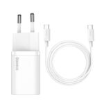 Baseus Oplader Super Si PD 25W 1x USB-C Hvid + USB-C - USB-C Kable