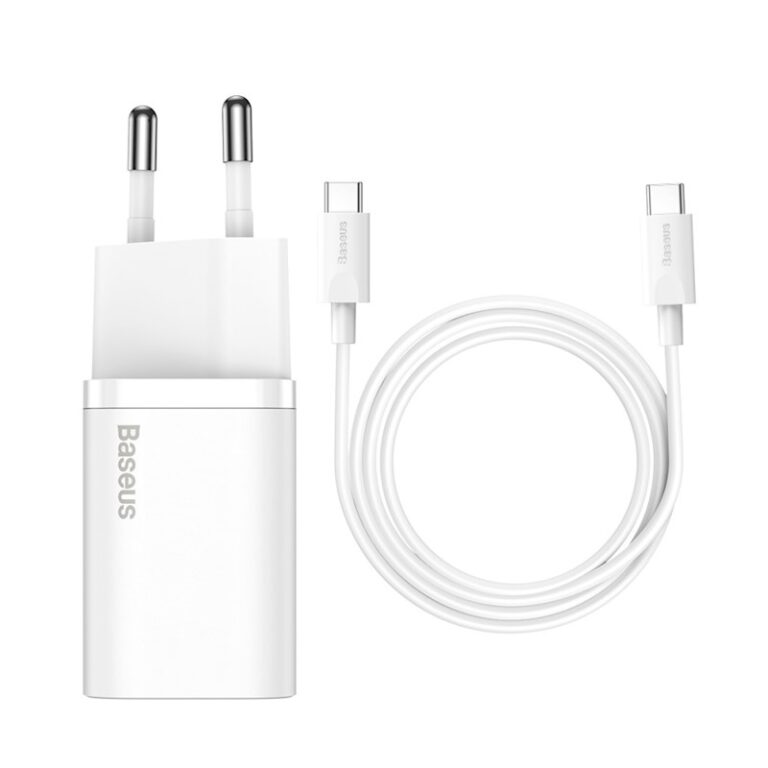 Baseus Oplader Super Si PD 25W 1x USB-C Hvid + USB-C - USB-C Kable