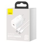 Baseus Oplader Super Si PD 25W 1x USB-C Hvid + USB-C - USB-C Kable - Billede 3