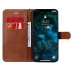 iPhone 12 Pro Max Flip Cover m. Kortholder – Brun åben