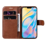 iPhone 12 Mini Flip Cover m. Kortholder – Brun åben