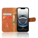 iPhone 16e Flip Cover m. Kortholder – Brun åben