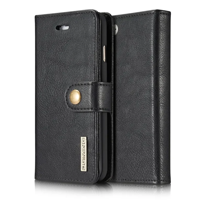 iPhone 7/8/SE Bookcover 2 i 1 Læder Sort bagside begge sider