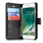 iPhone 7/8/SE Bookcover 2 i 1 Læder Sort bagside åben