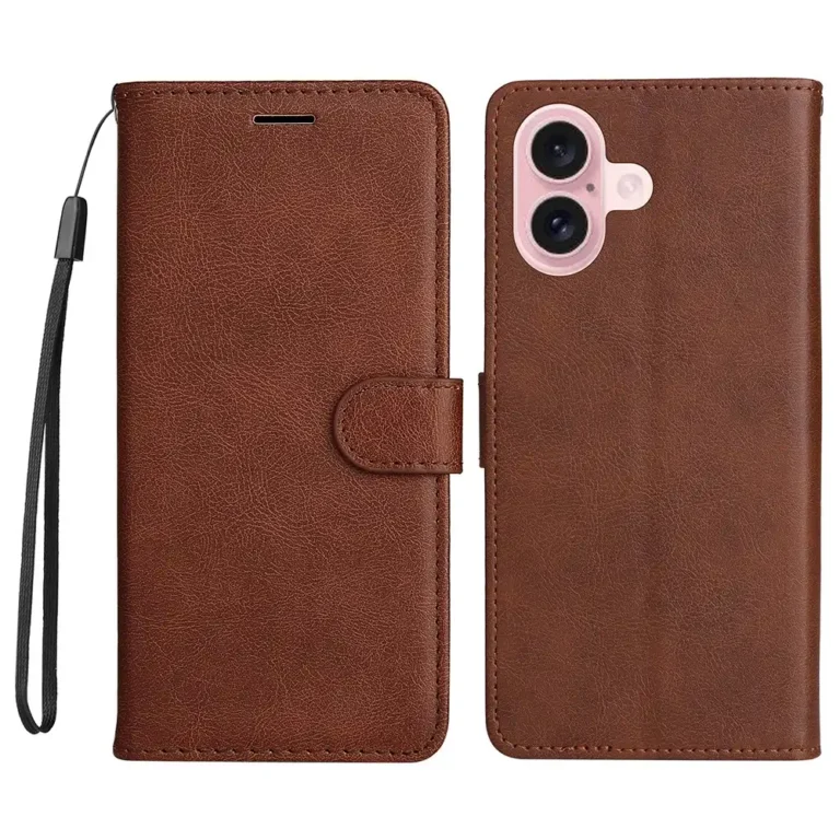 iPhone 16 Flip Cover m. Kortholder – Brun for og bagside
