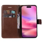 iPhone 16 Flip Cover m. Kortholder – Brun åben
