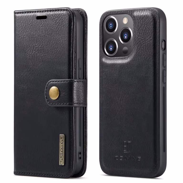 iPhone 14 Pro Bookcover 2 i 1 Læder Sort