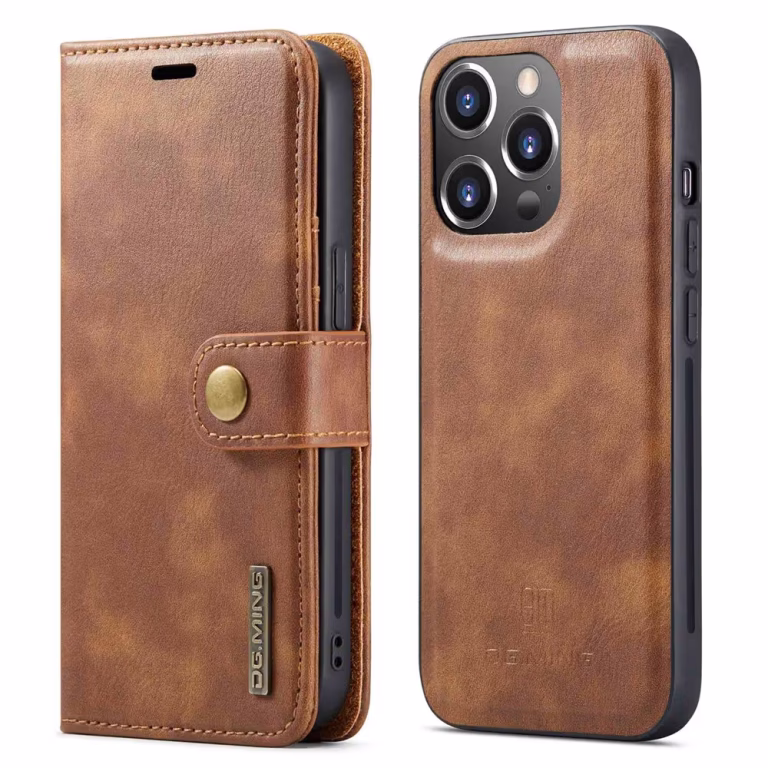 iPhone 14 Pro Bookcover 2 i 1 Læder Brun