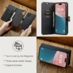 iPhone 16 Bookcover 2 i 1 Læder Sort - Billede 4