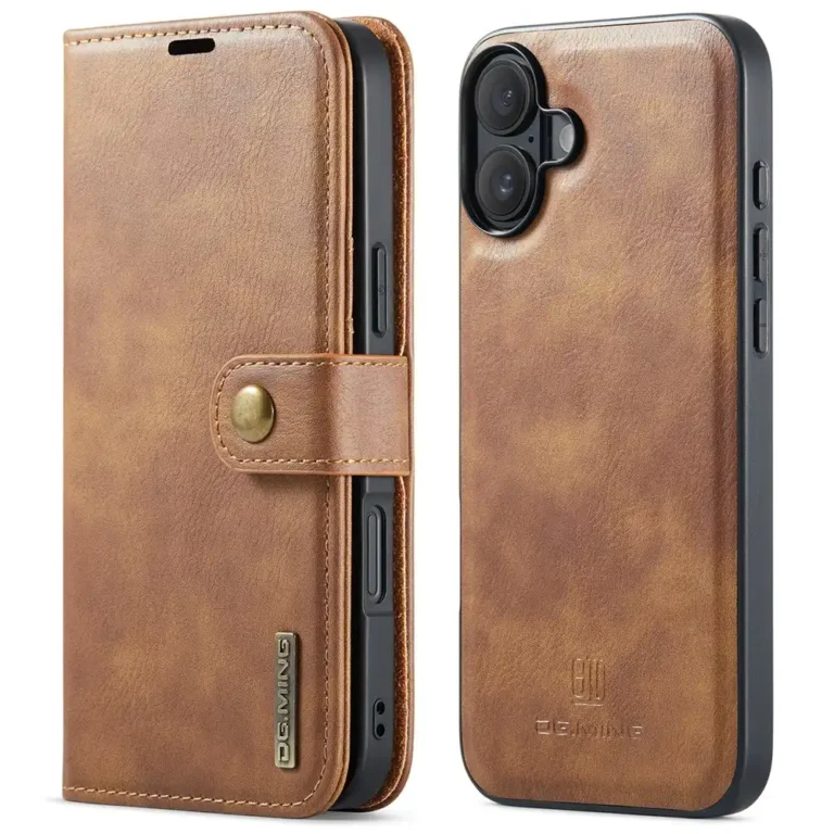 iPhone 16 Bookcover 2 i 1 Læder Brun
