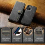 iPhone 15 Bookcover 2 i 1 Læder Sort - Billede 8