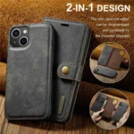iPhone 15 Bookcover 2 i 1 Læder Sort - Billede 5