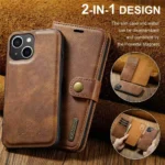 iPhone 15 Bookcover 2 i 1 Læder Brun - Billede 4