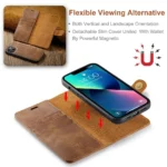 iPhone 15 Bookcover 2 i 1 Læder Brun - Billede 3
