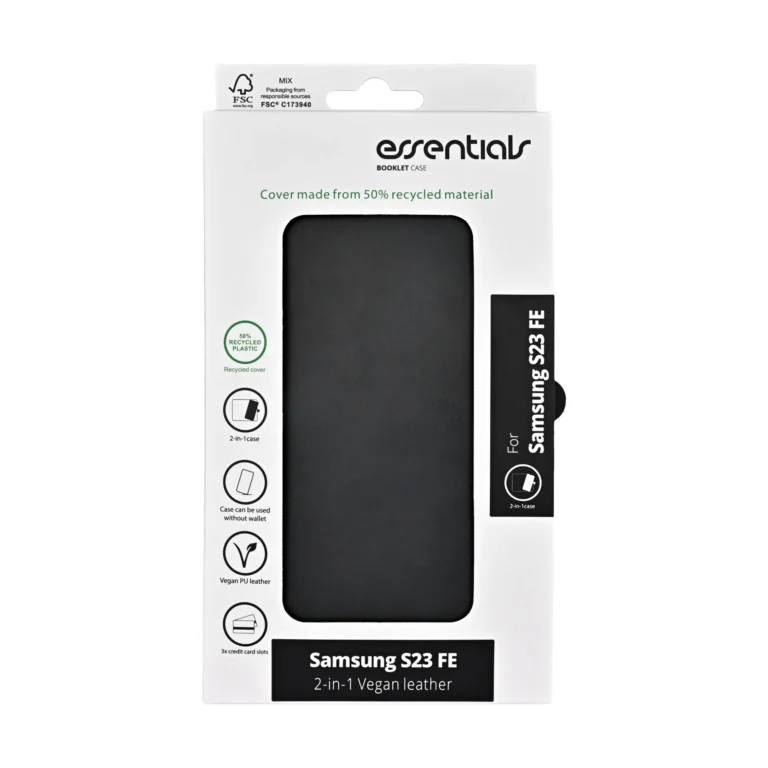 Essentials Samsung Galaxy S23 FE PU wallet, detachable, Sort
