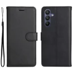 Samsung Galaxy A17 5G / A17 4G / A26 5G / A16 5G / A16 4G Case Solid Color Leather Mobile Cover Wallet Stand with Strap - Black