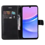 Samsung Galaxy A17 5G / A17 4G / A26 5G / A16 5G / A16 4G Case Solid Color Leather Mobile Cover Wallet Stand with Strap - Black