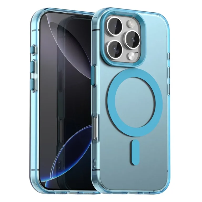 Candy Series For iPhone 16 Pro Case Compatible with MagSafe PC+TPU+PET Anti-Drop Phone Cover - Blue