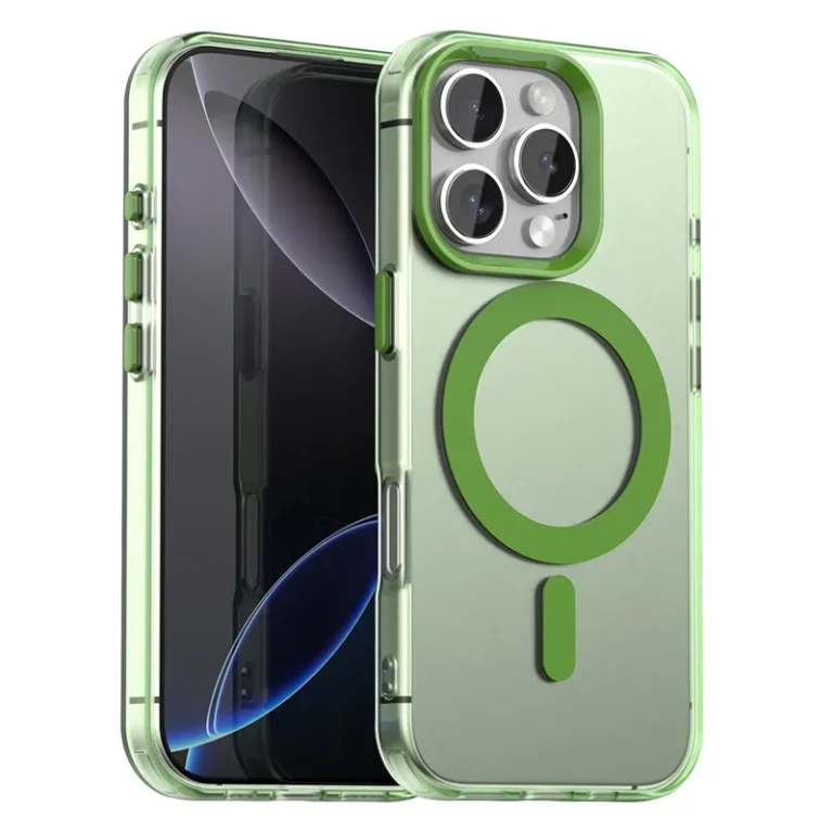 Candy Series For iPhone 16 Pro Case Compatible with MagSafe PC+TPU+PET Anti-Drop Phone Cover - Green