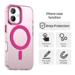 Candy Series For iPhone 16 Case Compatible with MagSafe PC+TPU+PET Anti-Drop Phone Cover - Red