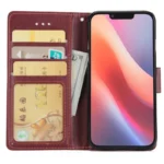 iPhone 17e / 16e Case Wallet Stand View PU Leather Phone Cover - Wine Red