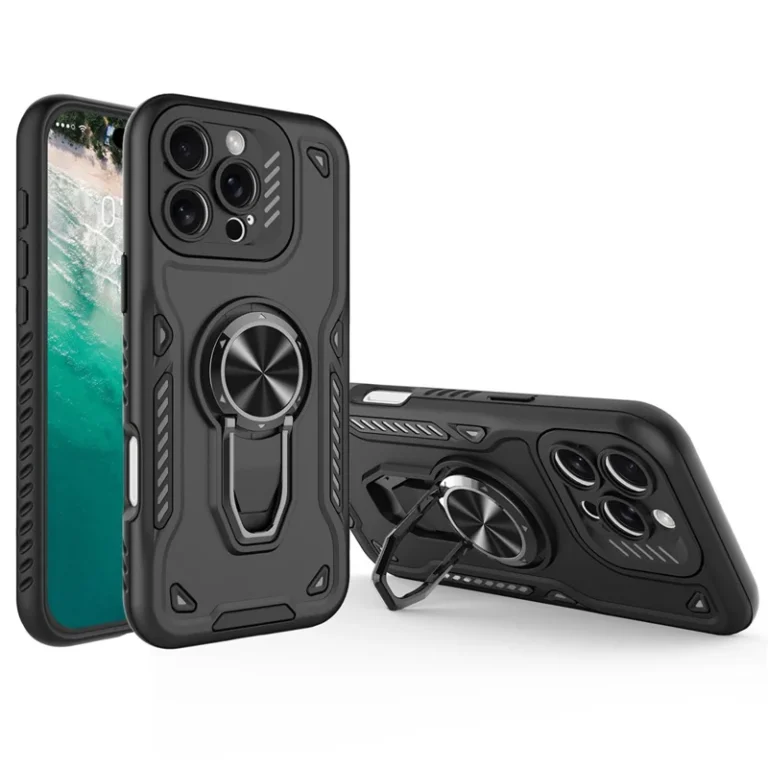 iPhone 16 Pro Case with Kickstand Shockproof TPU + PC Phone Back Cover - Black