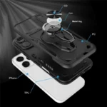 iPhone 16 Pro Case with Kickstand Shockproof TPU + PC Phone Back Cover - Black