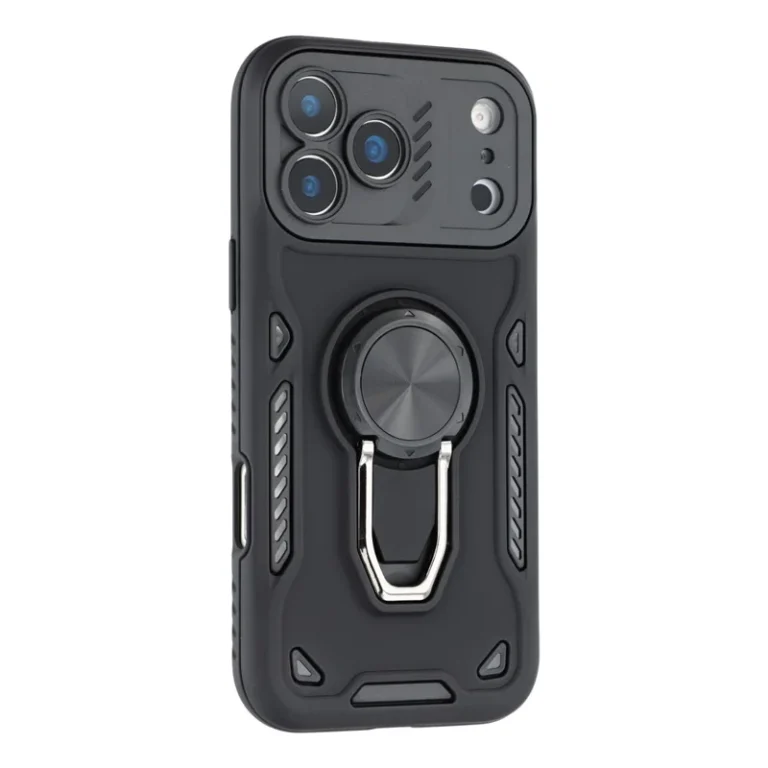 iPhone 17 Pro Case with Kickstand Shockproof TPU + PC Phone Back Cover - Black