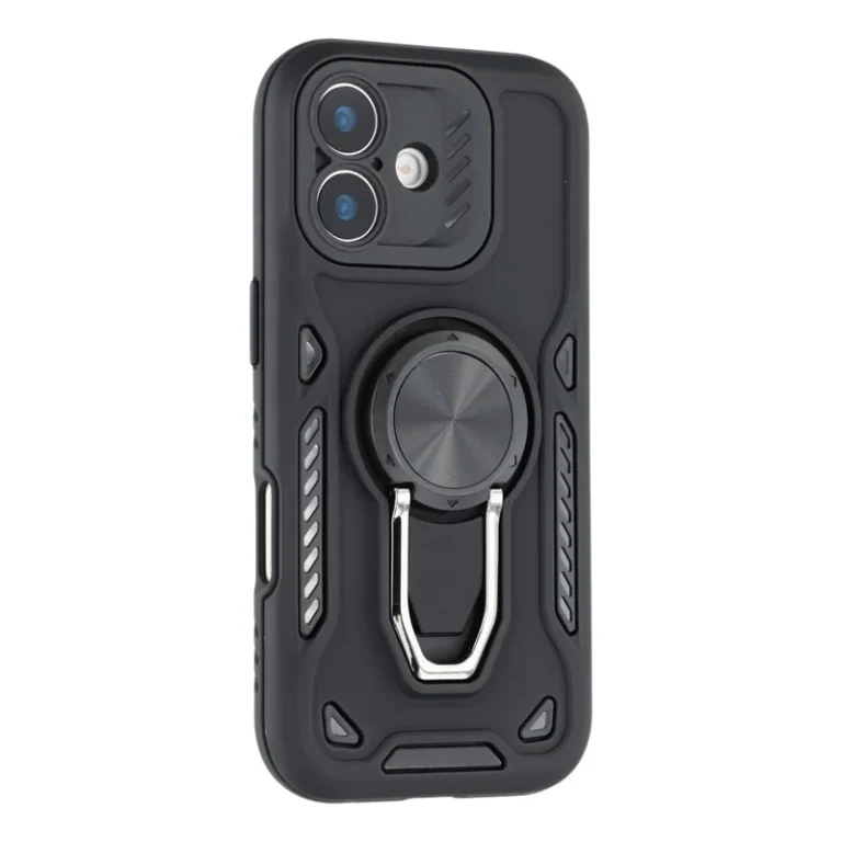 iPhone 17 Case with Kickstand Shockproof TPU + PC Phone Back Cover - Black