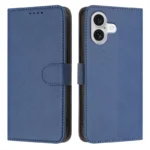 iPhone 17 Leather Case Solid Color Phone Cover with Wallet - Sapphire