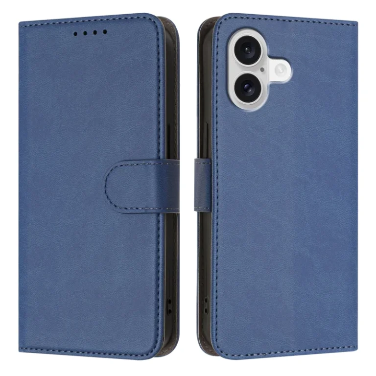 iPhone 17 Leather Case Solid Color Phone Cover with Wallet - Sapphire