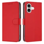 iPhone 17 Leather Case Solid Color Phone Cover with Wallet - Red
