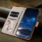 iPhone 17 Leather Case Solid Color Phone Cover with Wallet - Red