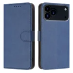 iPhone 17 Pro Leather Case Solid Color Phone Cover with Wallet - Sapphire