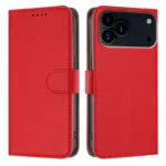 iPhone 17 Pro Leather Case Solid Color Phone Cover with Wallet - Red