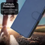 iPhone 16 Pro Leather Case Solid Color Phone Cover with Wallet - Sapphire