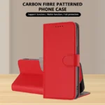 iPhone 16 Pro Leather Case Solid Color Phone Cover with Wallet - Red