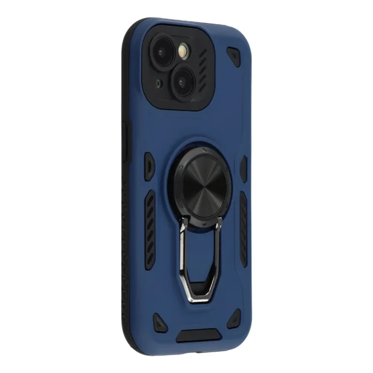 iPhone 15 Case with Kickstand Shockproof TPU + PC Phone Back Cover - Navy Blue