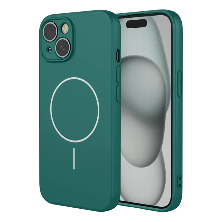iPhone 15 Magnetic Case Anti Drop Soft TPU Phone Back Cover Compatible with MagSafe - Blackish Green