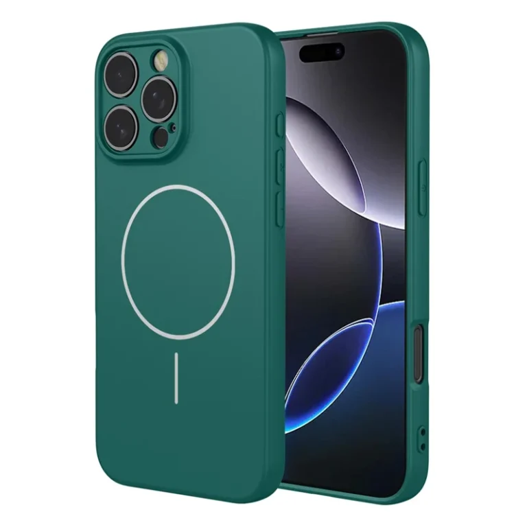 iPhone 16 Pro Magnetic Case Anti Drop Soft TPU Phone Back Cover Compatible with MagSafe - Blackish Green