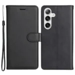 Samsung Galaxy S25 / S24 Case Solid Color Leather Mobile Cover Wallet Stand with Strap - Black