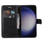 Samsung Galaxy S25 / S24 Case Solid Color Leather Mobile Cover Wallet Stand with Strap - Black