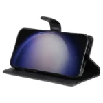 Samsung Galaxy S25 / S24 Case Solid Color Leather Mobile Cover Wallet Stand with Strap - Black
