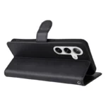 Samsung Galaxy S25 / S24 Case Solid Color Leather Mobile Cover Wallet Stand with Strap - Black