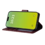 Cell Phone Case for iPhone 15 Wallet PU Leather Stand Mobile Phone Shell - Wine Red