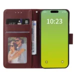 Cell Phone Case for iPhone 15 Wallet PU Leather Stand Mobile Phone Shell - Wine Red