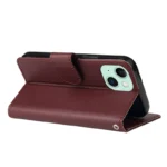 Cell Phone Case for iPhone 15 Wallet PU Leather Stand Mobile Phone Shell - Wine Red