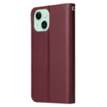 Cell Phone Case for iPhone 15 Wallet PU Leather Stand Mobile Phone Shell - Wine Red